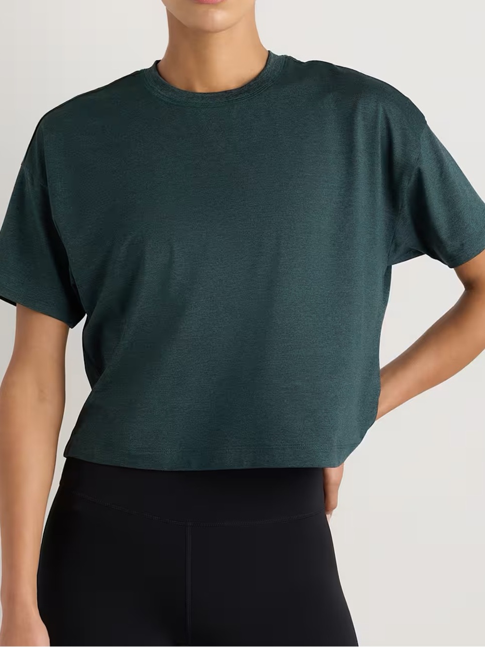 Quince NWOT Flowknit Breeze Boxy Cropped Tee Large Heather Green Short Sleeve